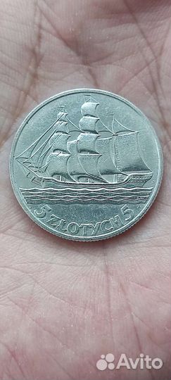 Монеты польши 5 злотых Парусник