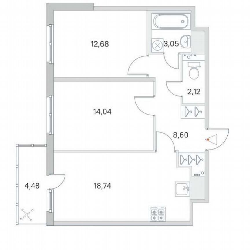 2-к. квартира, 59,2 м², 6/8 эт.