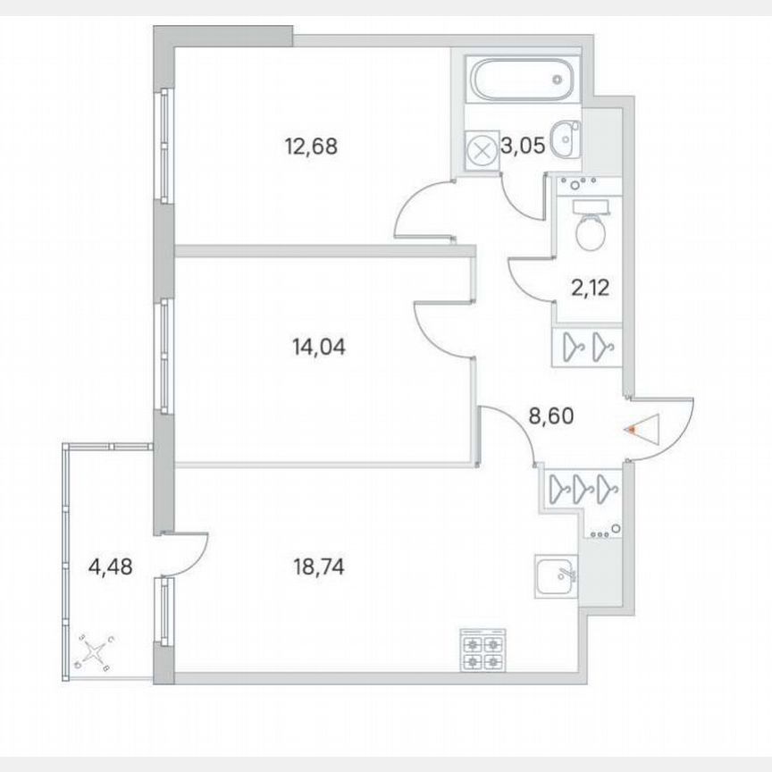 2-к. квартира, 59,2 м², 6/8 эт.
