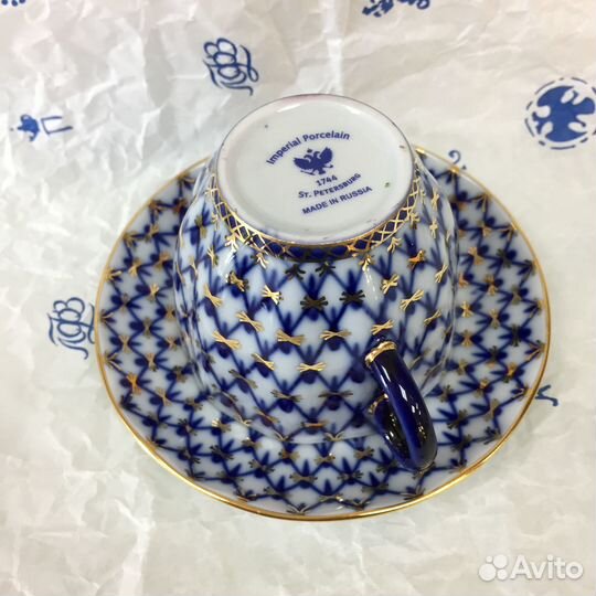 Чашка с блюдцем кобальтовая сетка ифз(лфз)