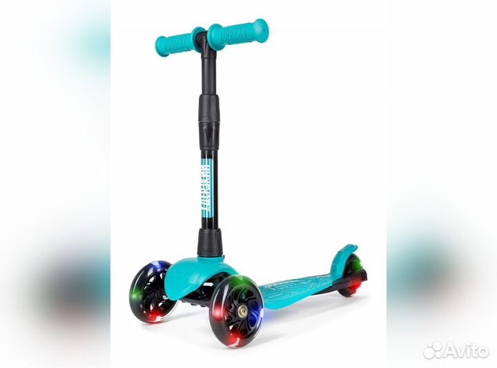Самокат boss детский (светящиеся колеса) бирюзовый