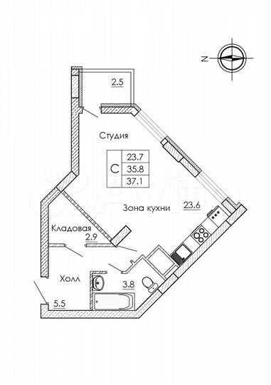 Квартира-студия, 37,1 м², 8/18 эт.