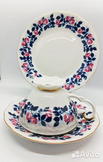 Кофейная тройка Weimar. Роспись кобальт