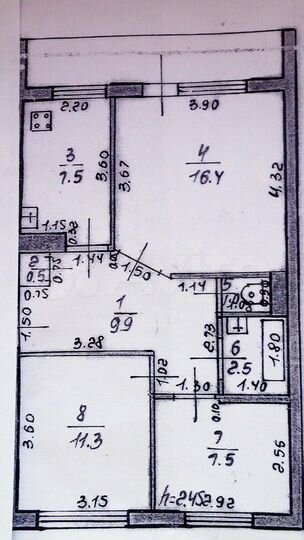 3-к. квартира, 56,7 м², 3/3 эт.