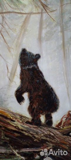 Картина. Утро в сосновом лесу. Мишки в бору