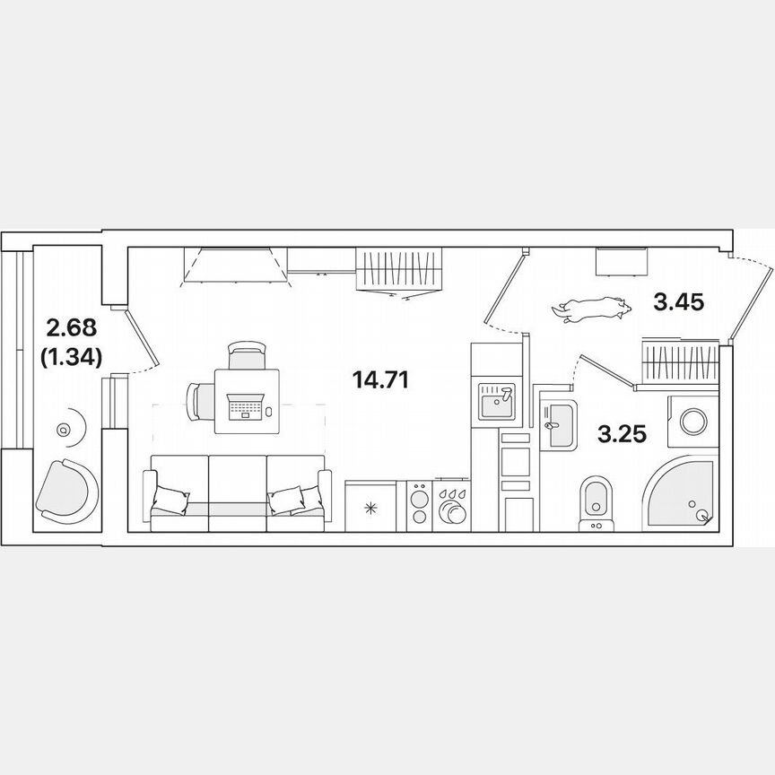 Квартира-студия, 22,8 м², 9/12 эт.
