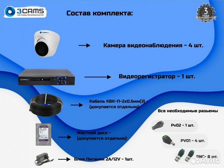 Видеонаблюдение 4 камеры