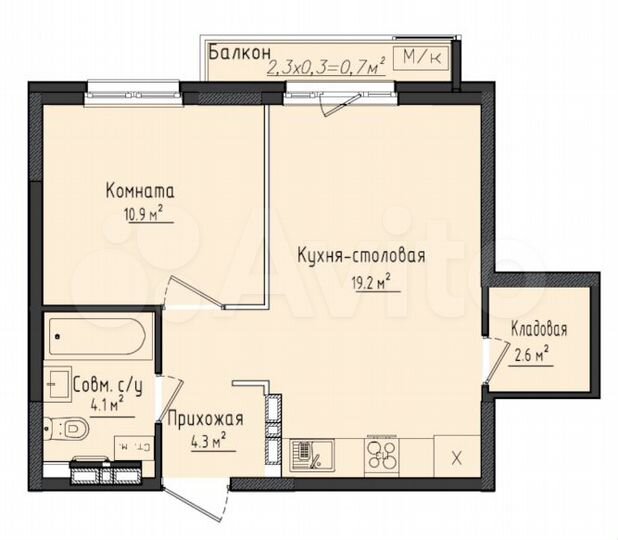 1-к. квартира, 43 м², 4/10 эт.