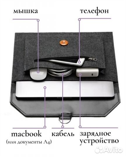 Чехол сумка конверт MacBook Air M1 папка А4