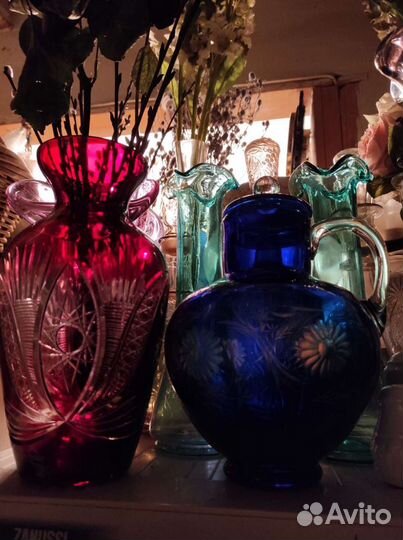 Ваза цветной хрусталь и кувшин цветной хрусталь