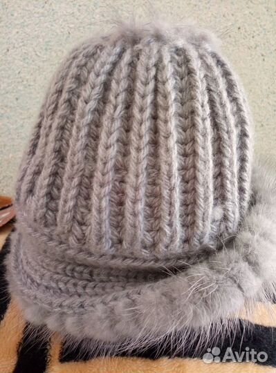 Шапка норковая вязаная женская