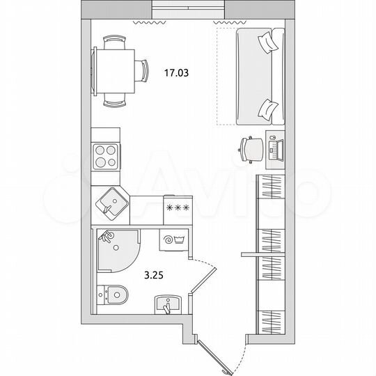 Квартира-студия, 23,7 м², 1/21 эт.