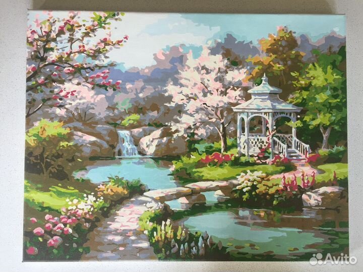 Картина по номерам «Беседка у пруда»