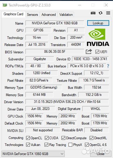 Gigabite gtx 1060 6gb