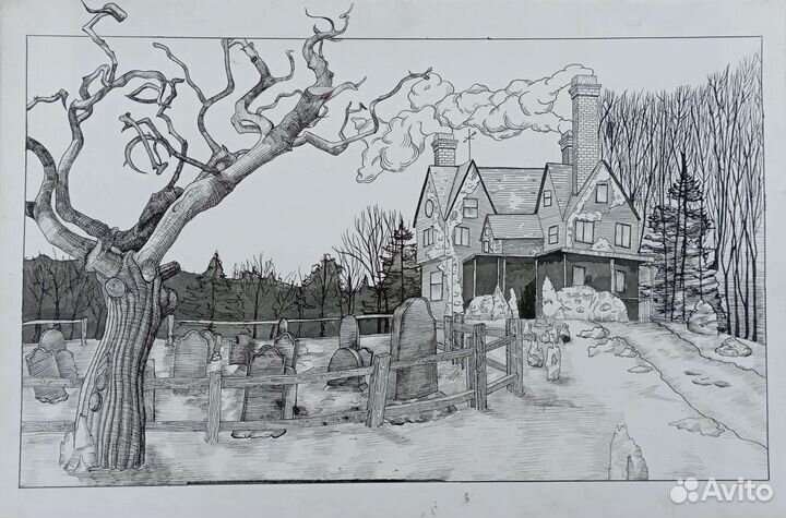 Картина, графика, тушь и перо 60x40