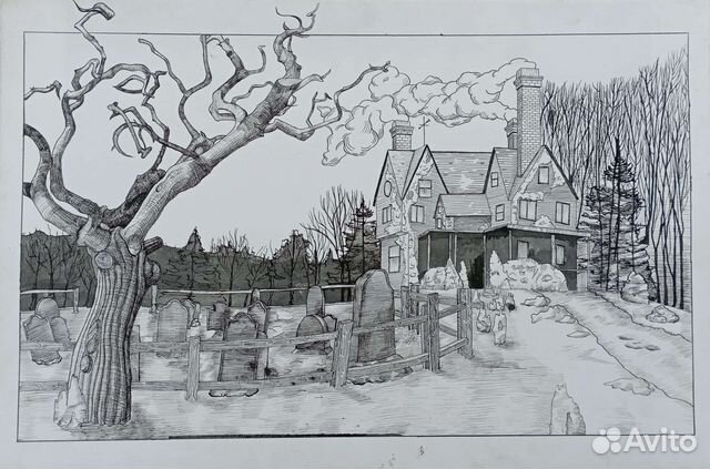 Картина, графика, тушь и перо 60x40