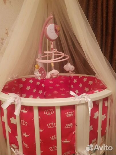 Кроватка, борта, балдахин, мобиль, постельное