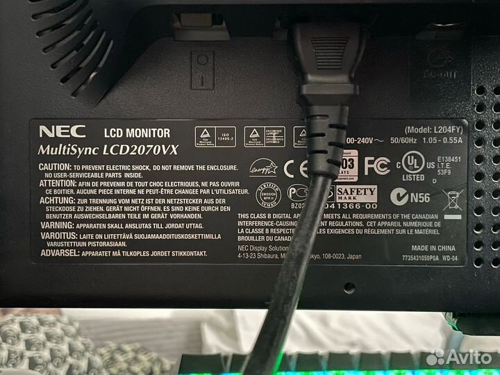 Монитор NEC multisync LCD2070vx 1600 x 1200