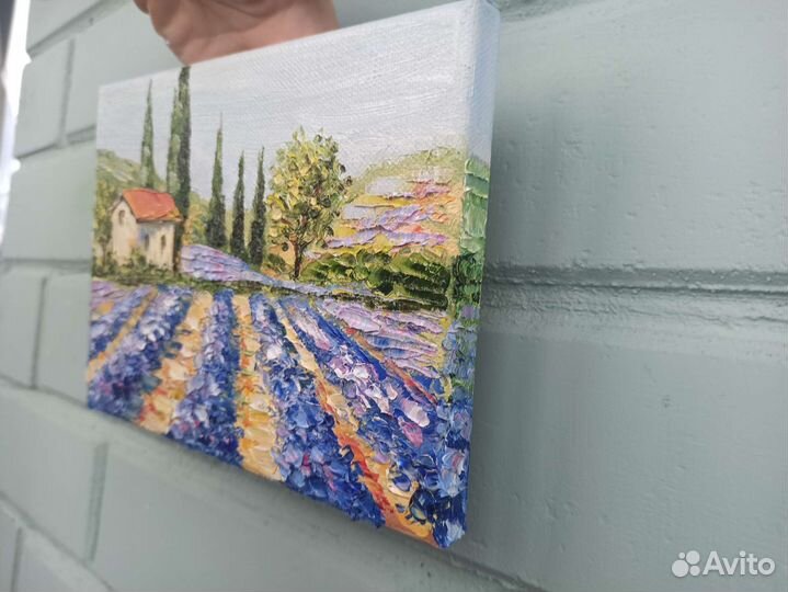 Пейзаж маслом с лавандой картина Прованс цветы дом