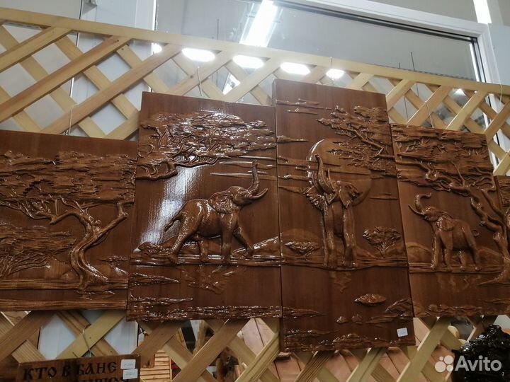 Настенное панно из дерева, часы