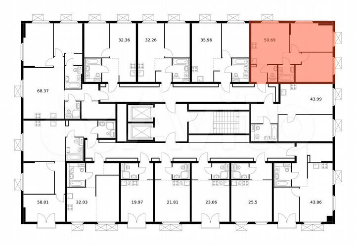2-к. квартира, 50,7 м², 5/9 эт.