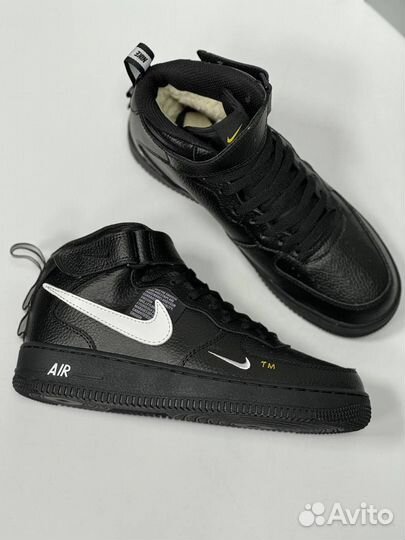 Nike Air Force 1: Черные Кроссовки Мужские с Мехом