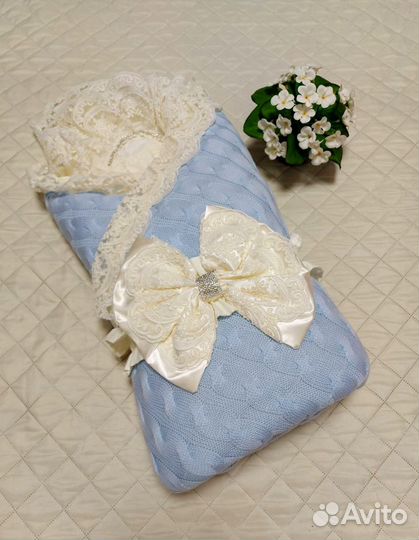 Конверт на выписку с шикарным бантом зимний (новый