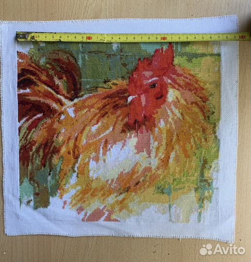 Картина. Вышивка коестом. Петух акварельный