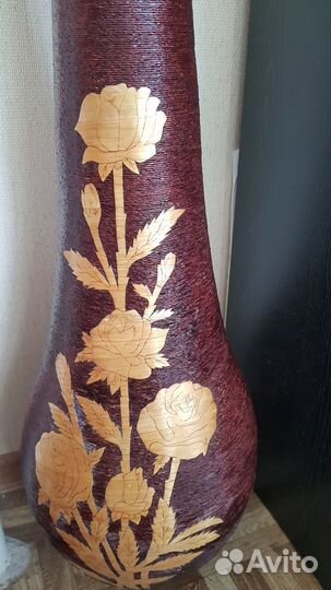 Ваза напольная высокая из лозы и бамбука