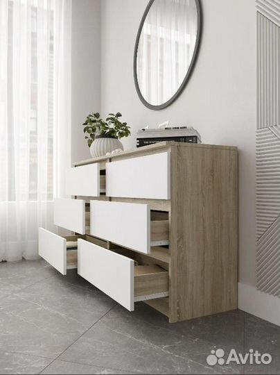 Комод Мори мк 1380.6 Белый, Графит, Белы+Сонома