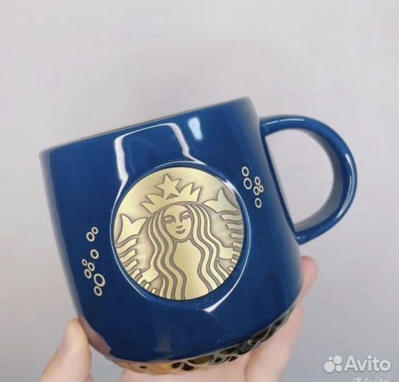 Кружка чашка Starbucks синяя глянцевая новая