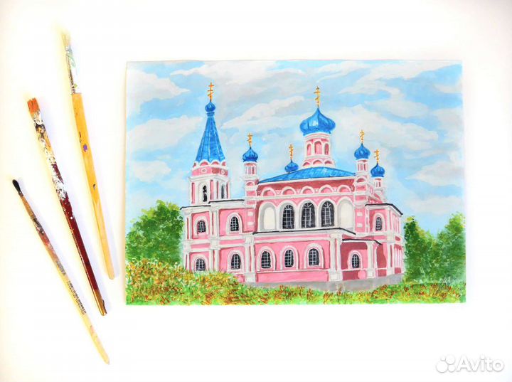 Картина акварель Собор 21*30 оригинал