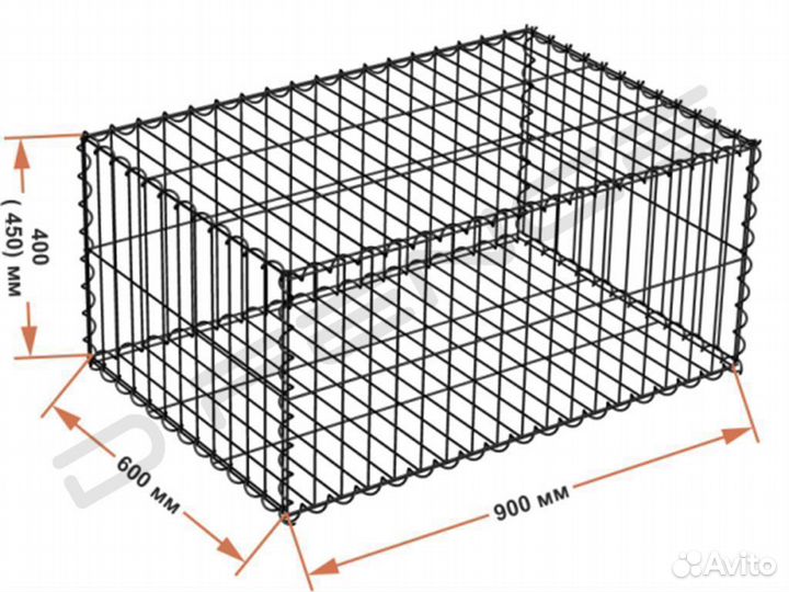 Сварной габион 0,45х0,6х0,9 м, яч.50х150 мм