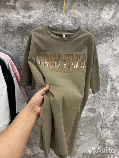 Футболка Miu Miu паетки Оверсайз