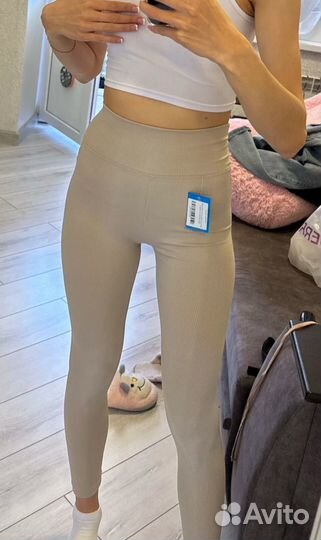 Леггинсы лосины бежевые в рубчик новые
