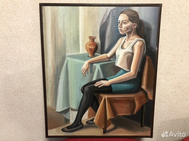 Картина холст масло, девушка на стуле