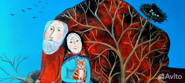Картина маслом на холсте. Бабушка и дедушка. 50х60