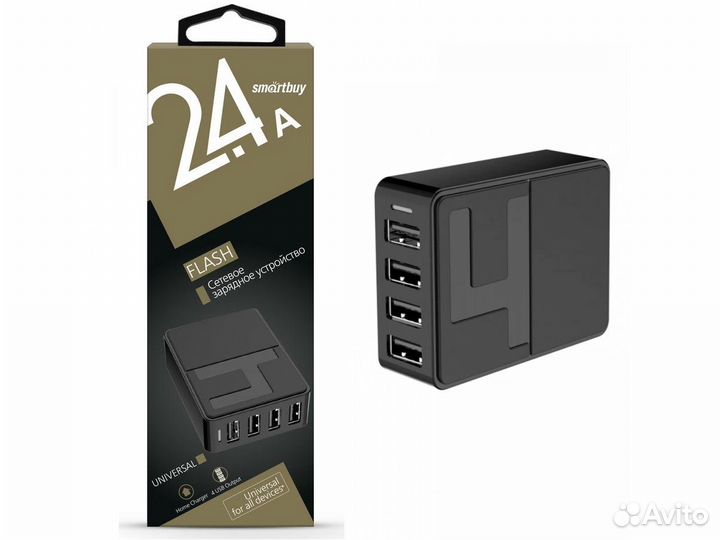 Сетевое зарядное устройство на 4 USB порта - 2.4А