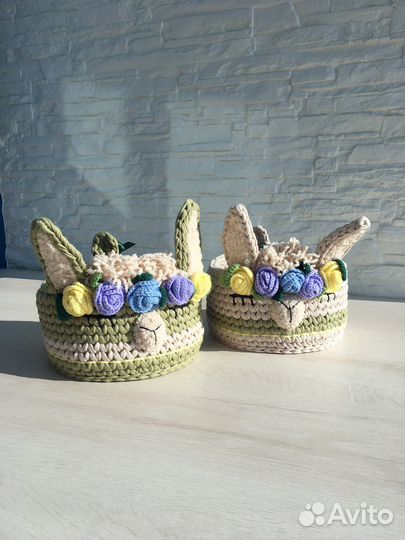 Детские корзины из трикотажной пряжи ручной работы
