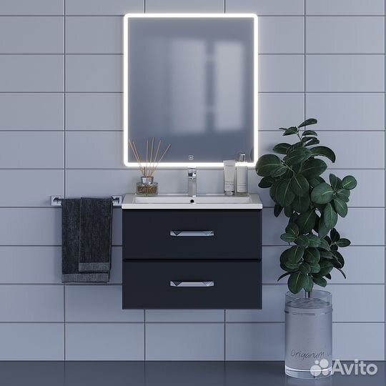 Тумба под раковину 70 см, подвесная черная