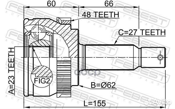 Шрус наружный 23x62x27 hyundai tucson 2004-2010