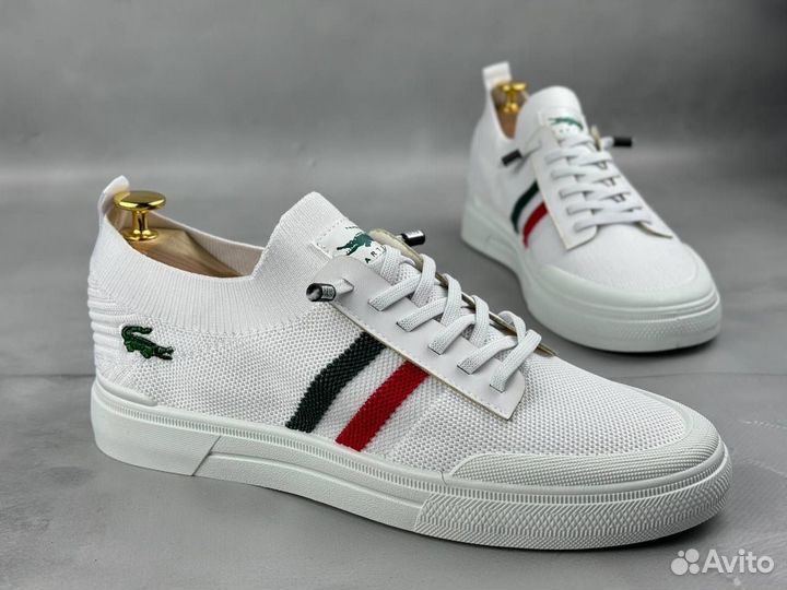 Мужские кеды Lacoste летние белые 2.0