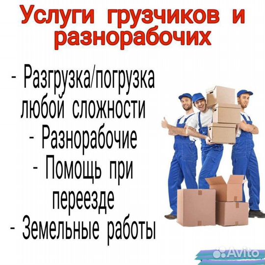Услуги грузчиков, разнорабочих,переезды, копка