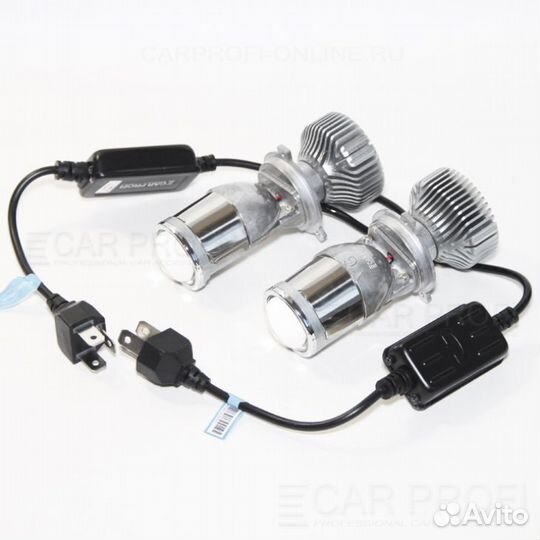 Cветодиодные лампы LED мини линза H4 24W 5100K 2шт