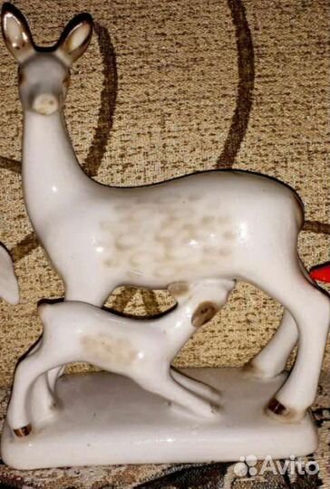 Статуэтки Заяц с морковью Олениха с олененком Гусь