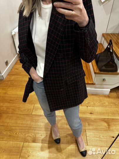 Пиджак женский zara темный в клетку, размер XS