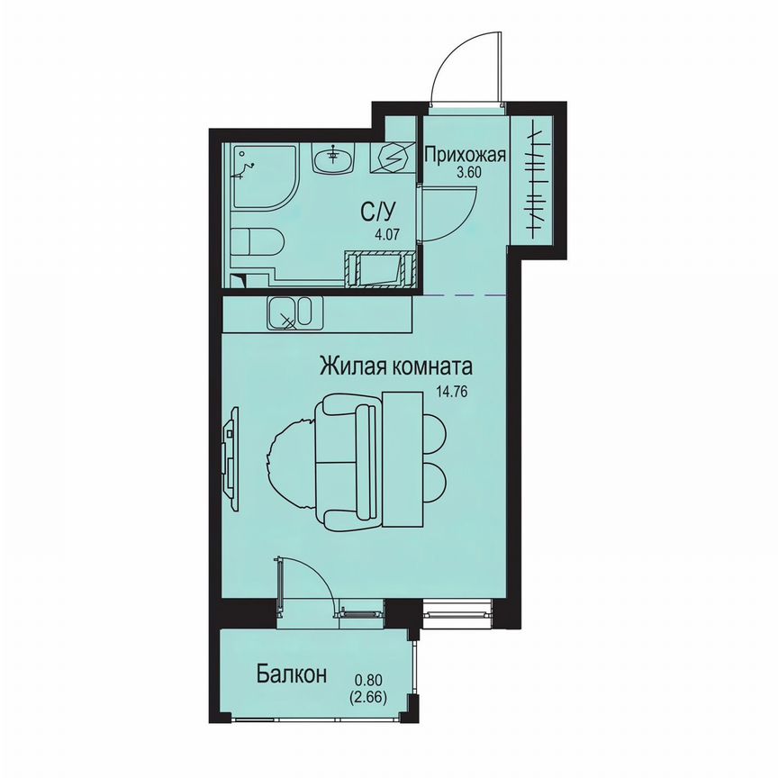 Квартира-студия, 23,2 м², 6/9 эт.