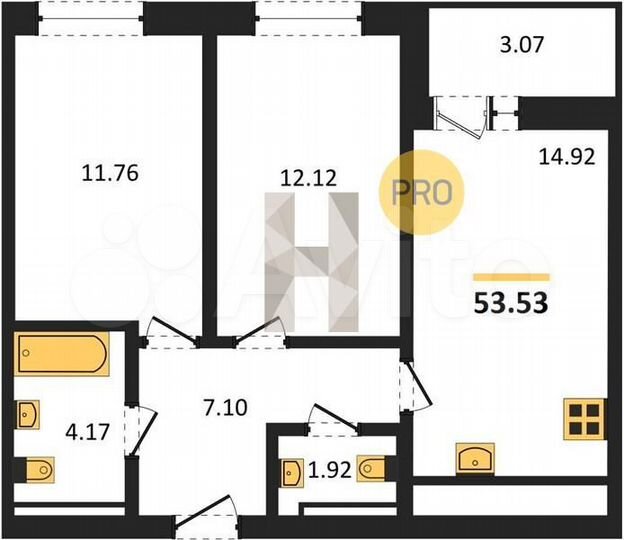2-к. квартира, 53,5 м², 9/18 эт.