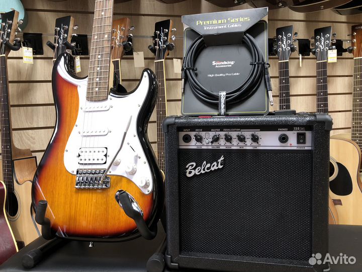 Электрогитара, комбик, шнур, медиаторы(комплект)