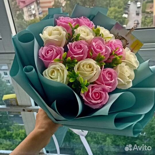 Букет из 15 мыльных роз
